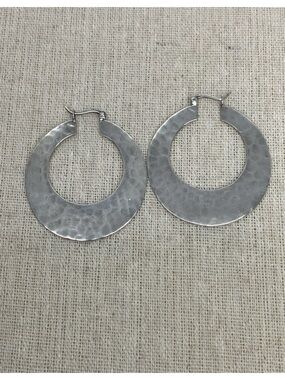 Vtg 925 Sterling Silver Large Wide Tapered Hammered Hoop Earrings